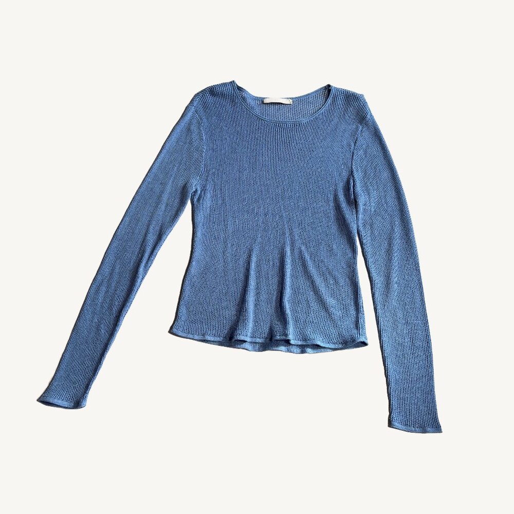 Black Tape_ Blue Knit Style Long Sleeve Top Blouse Size Medium